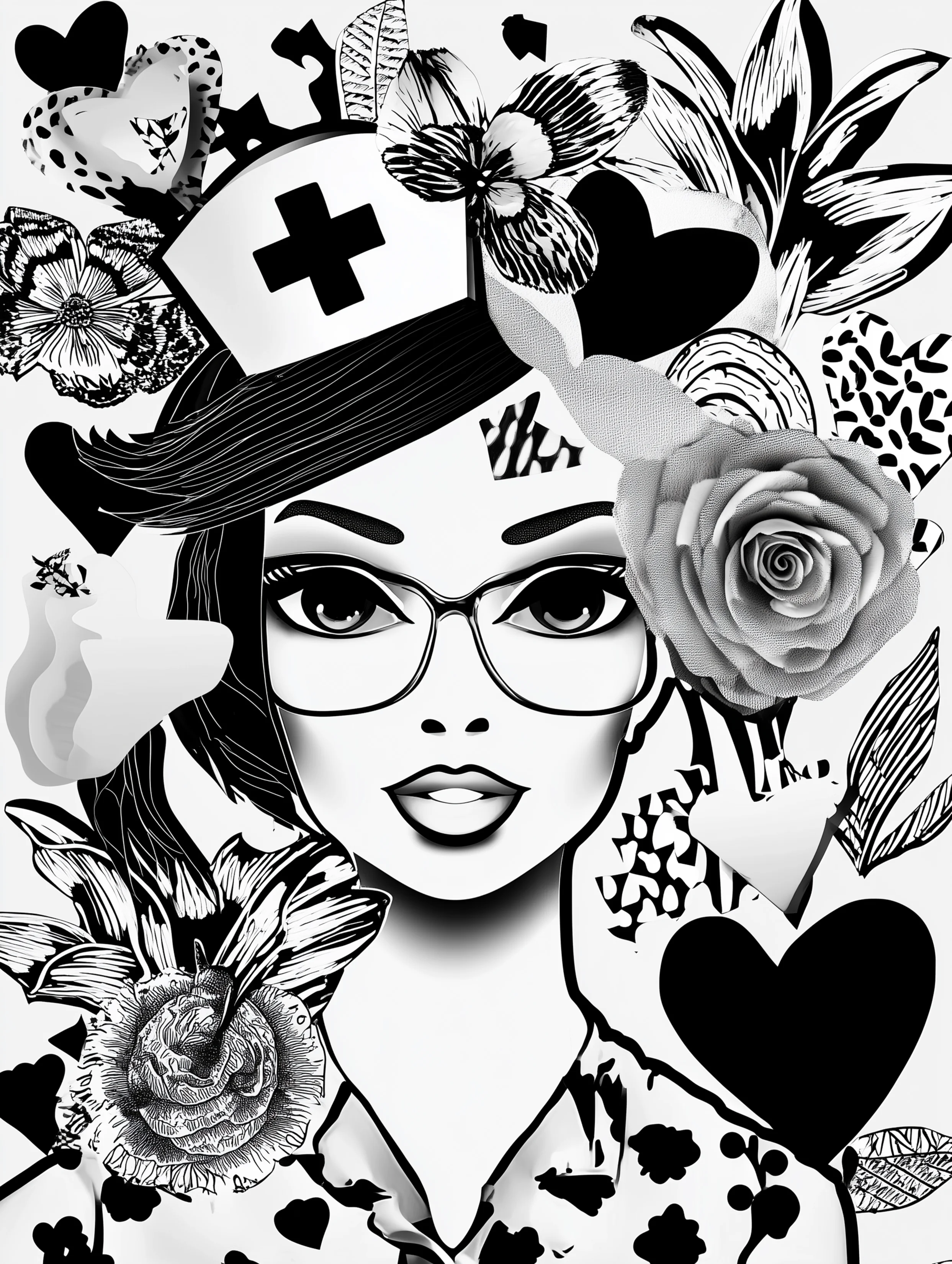 Free printable nursing coloring page for adults featuring a nurse wearing glasses